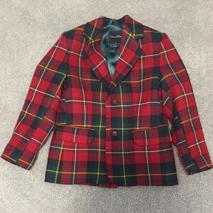 Oscar de la Renta Red and Green Plaid Jacket